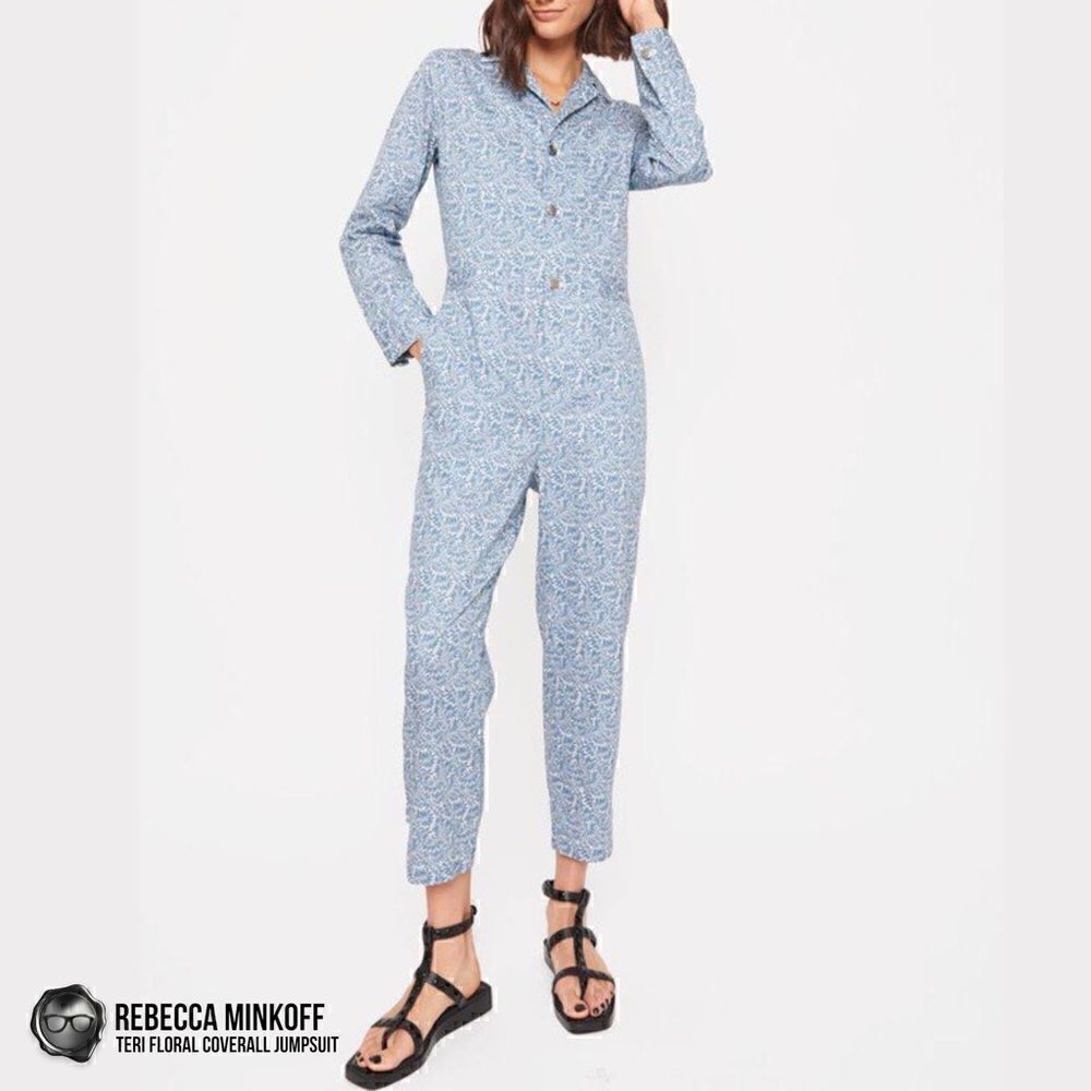 REBECCA MINKOFF TERRI FLORAL JUMPSUIT / COVERALLS IN BLUE BOTANICAL SMALL